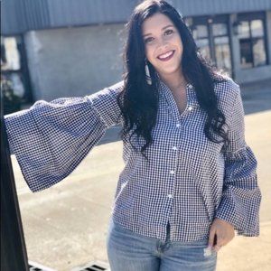 beachlunchlounge Lorraine Black Gingham Bell Sleeve Top